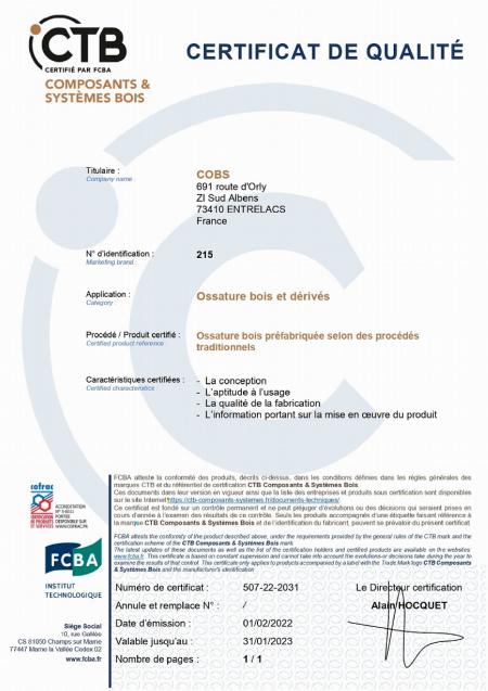CTB Composants systemes bois certificat FCBA